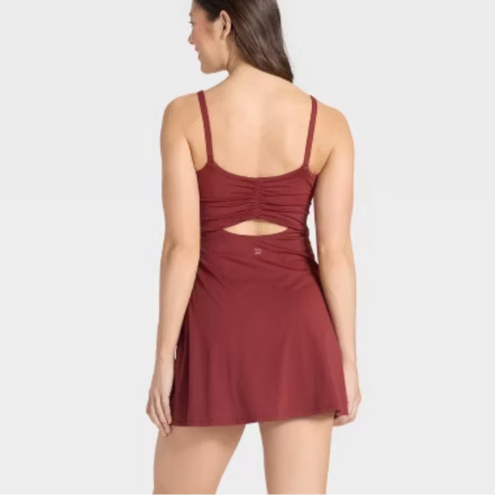 All In Motion Women's Knit Ruched Maroon Active Dress - Picture 2 of 7